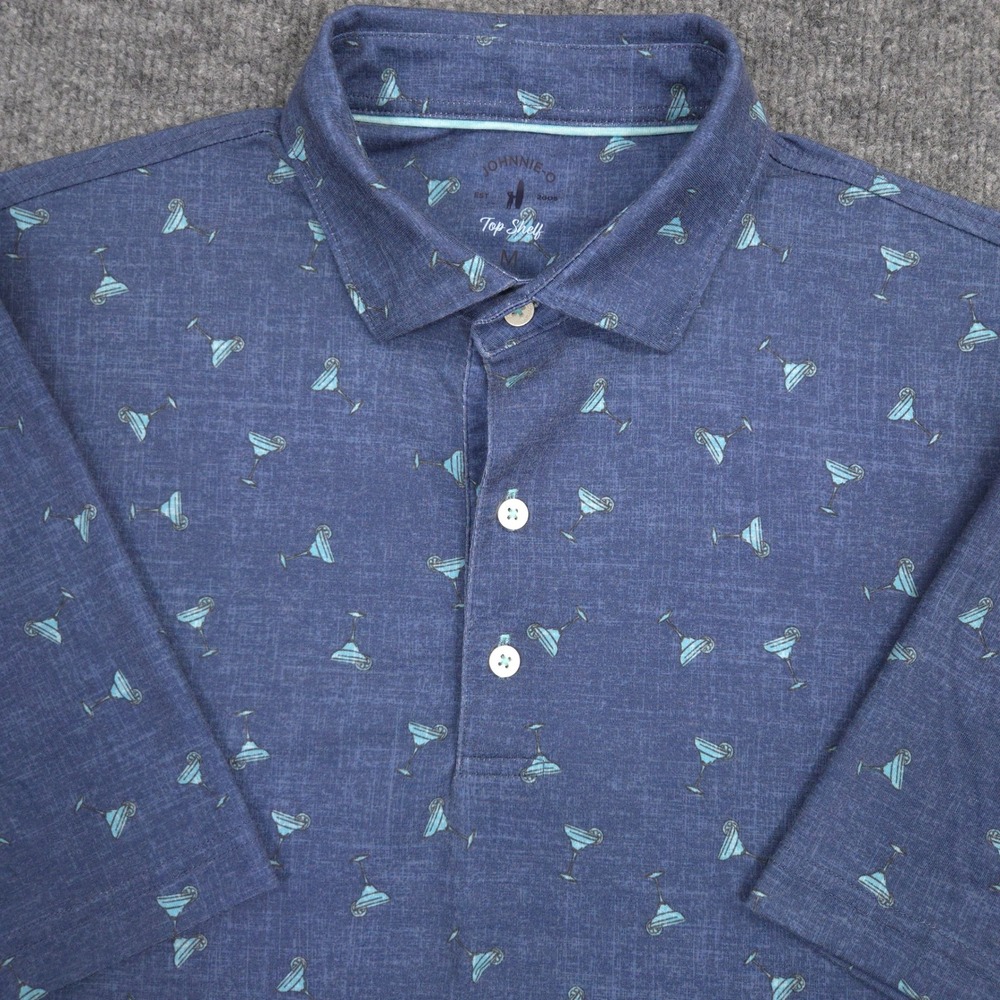 Johnnie O Polo Shirt Mens M Blue Top Shelf Salud Margarita Cocktails Drinks Golf